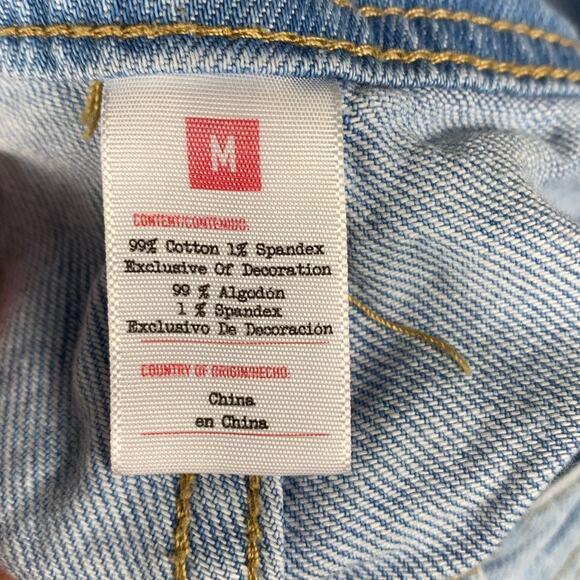 Overall Shorts Womens Medium Blue Denim Jeans Rainbow Details Festival Casual - Picture 3 of 15